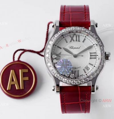 AF Factory 1:1 Best Replica Chopard Happy Sport Diamonds Watch 36mm Red Leather Strap